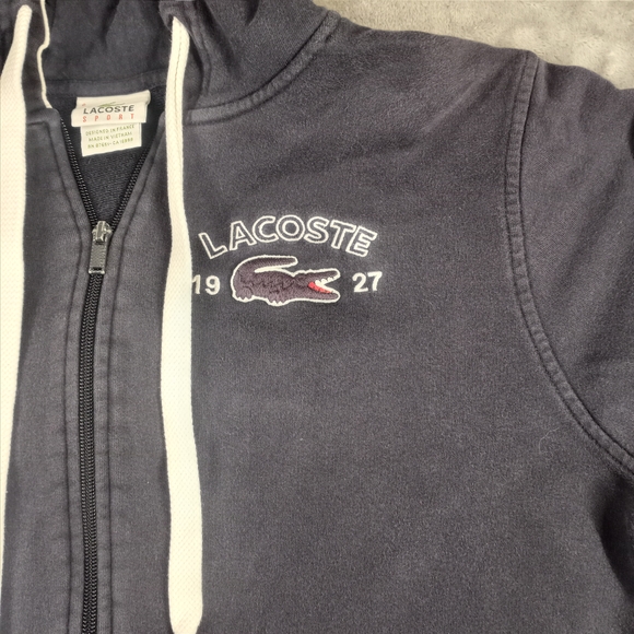 Lacoste Navy Zip-Up Hoodie with White Trim Size Large - Picture 3 of 16